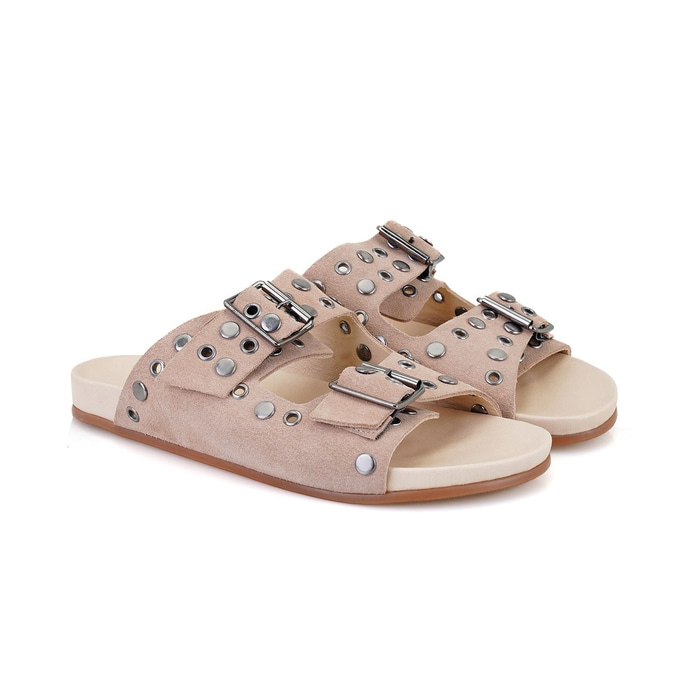 Kadın Pudra Aksesuarlı Deri Terlik