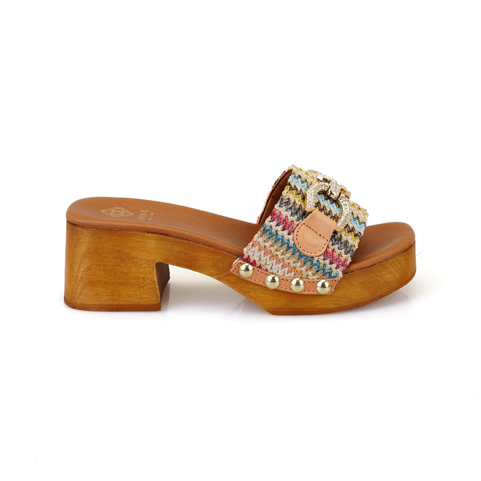 Kadın Renkli Topuklu Deri Terlik