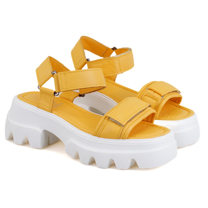 Kadın Sarı Cırt Cırtlı Dolgu Topuklu Sandalet