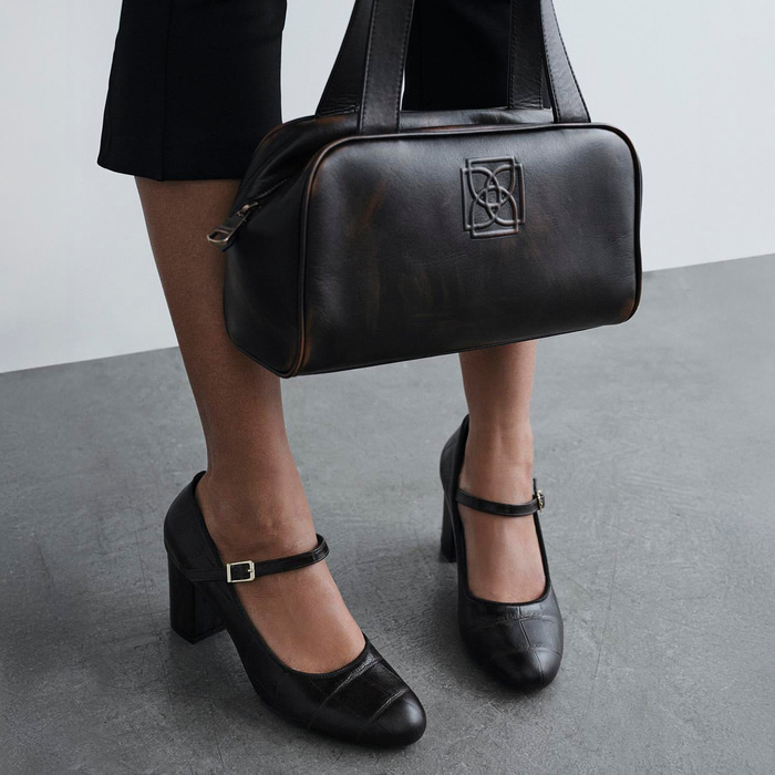 Kadın Siyah Ayarlanabilir Metal Tokalı Mary Jane Topuklu Ayakkabı