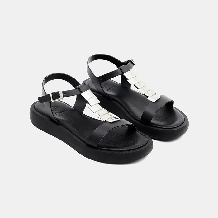 Kadın Siyah Ayarlanabilir Tokalı Kalın Tabanlı Deri Sandalet