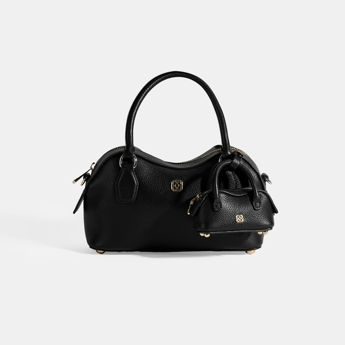 Kadın Siyah Deri Çanta Aksesuarlı Mini El Çantası