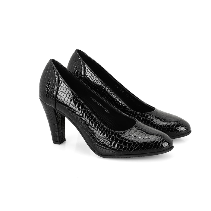 Kadın Siyah DesaComfort Kroko Baskılı Deri Klasik Ayakkabı