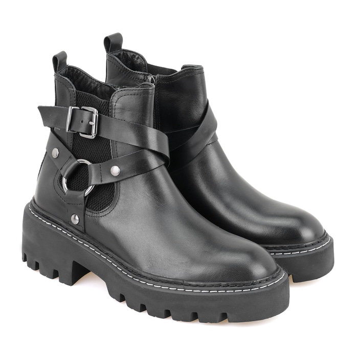 Kadın Siyah Fermuarlı Deri Bot