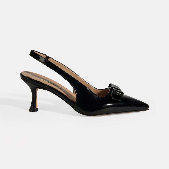 Kadın Siyah Fiyonk Detaylı Rugan Topuklu Klasik Ayakkabı