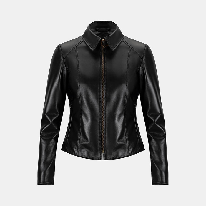 Kadın Siyah Gömlek Yakalı Fit Deri Ceket