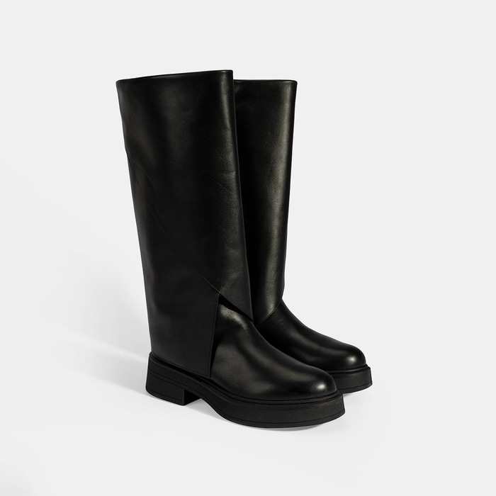 Kadın Siyah Katlama Detaylı Deri Çizme