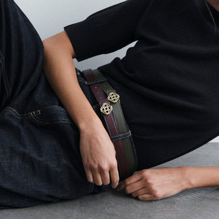 Kadın Siyah / Koyu Yeşil Çift Taraflı Deri Kemer