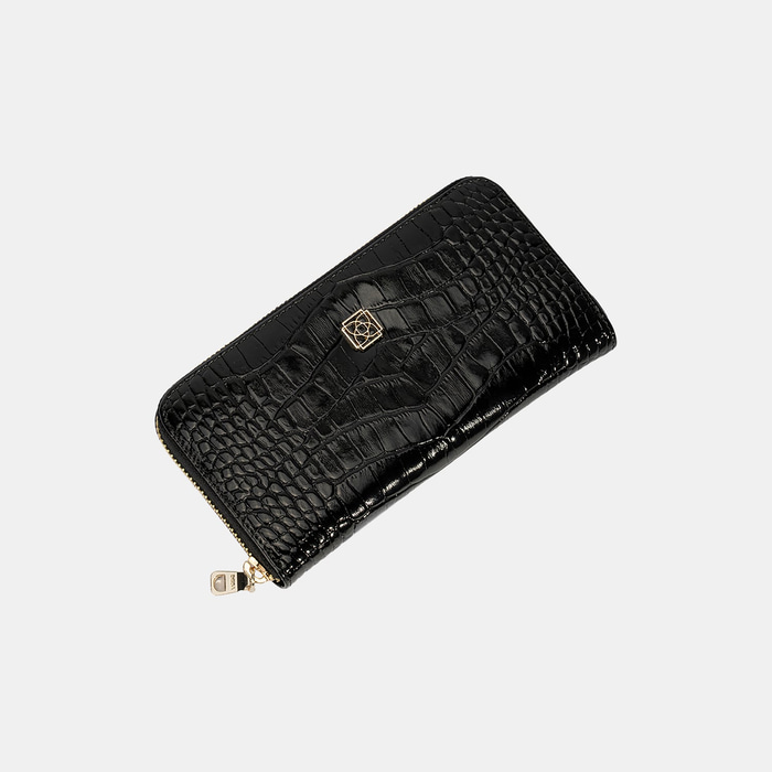 Kadın Siyah Kroko Baskılı Deri Cüzdan
