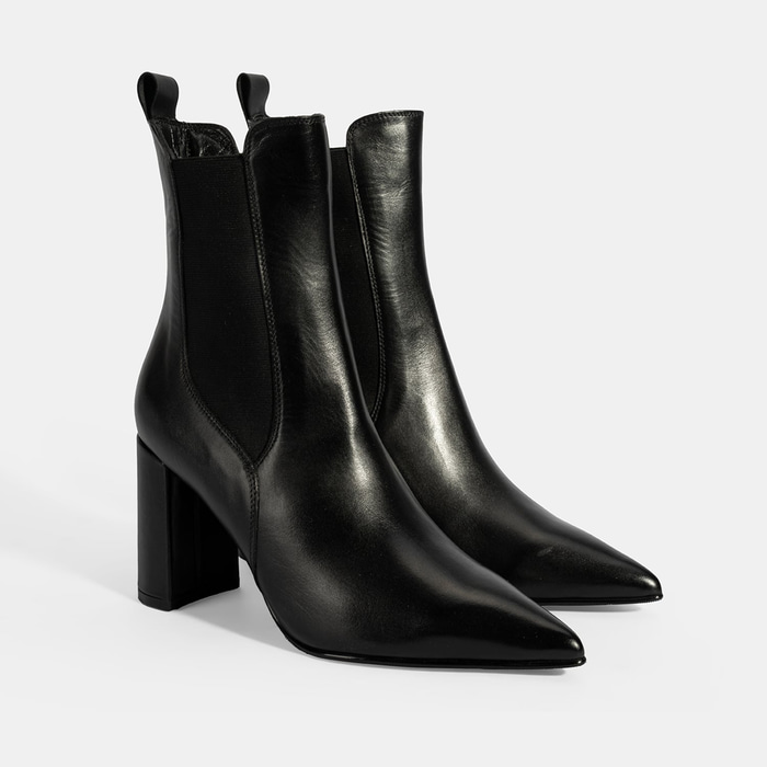 Kadın Siyah Lastikli Topuklu Deri Bot