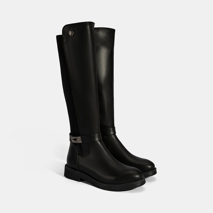 Kadın Siyah Metal Aksesuarlı Stretch Çizme