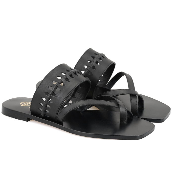 Kadın Siyah Parmak Arası Deri Terlik