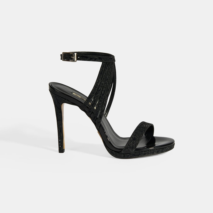 Kadın Siyah Simli Bantlı Topuklu Abiye Sandalet