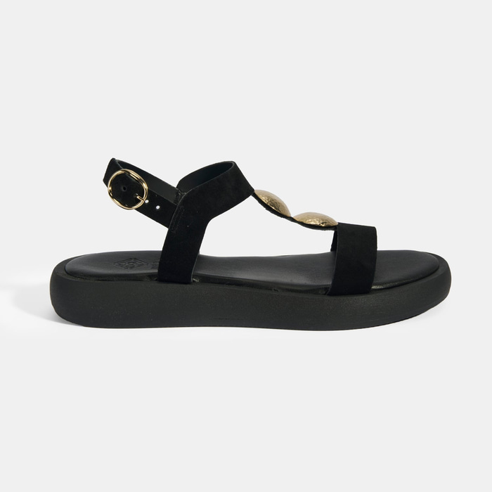 Kadın Siyah Süet Gold Aksesuarlı Sandalet
