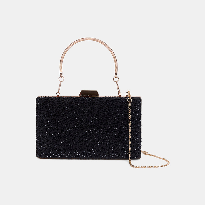 Kadın Siyah Taş İşlemeli Zincir Askılı Abiye Clutch