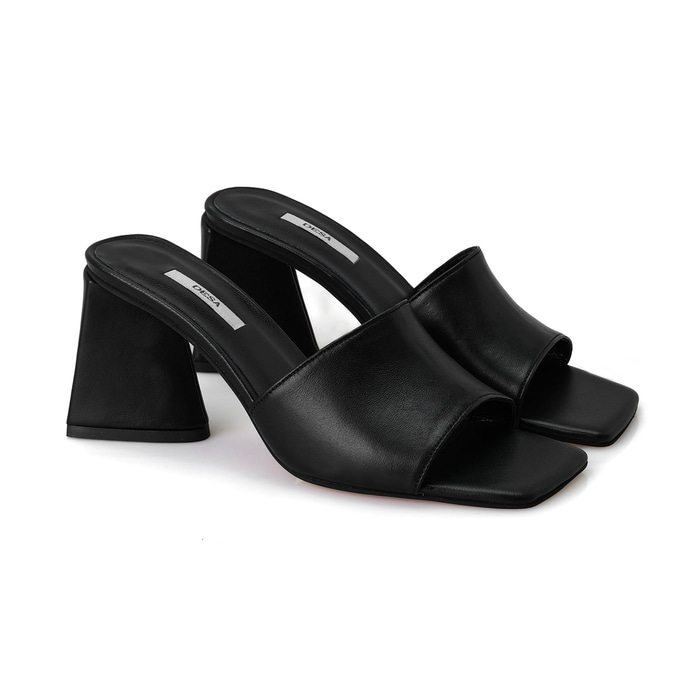 Kadın Siyah Topuklu Napa Deri Terlik