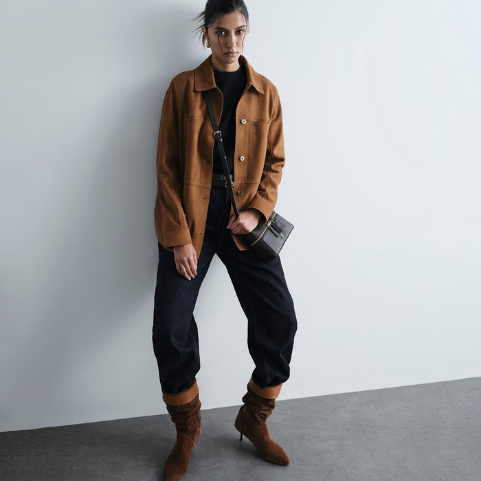 Kadın Taba Gömlek Yakalı Düğmeli Süet Ceket