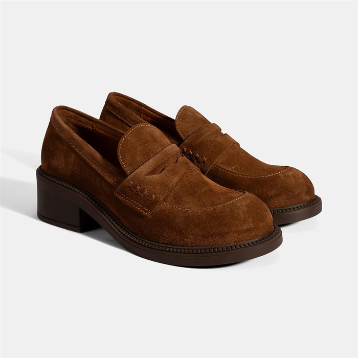 Kadın Taba Topuklu Süet Loafer
