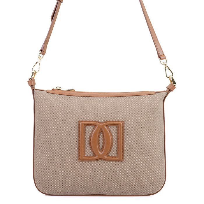 Kadın Ten Deri Biyeli Kanvas Omuz Çantası