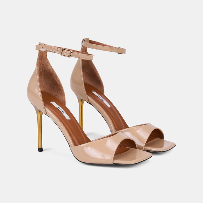 Kadın Ten Tek Bantlı İnce Topuklu Rugan Deri Abiye Sandalet 