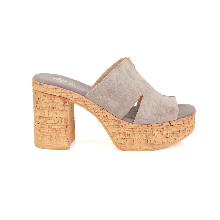 Kadın Vizon Platform Topuklu Deri Terlik