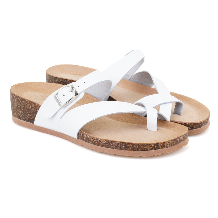 Kathy Beyaz Kadın Parmak Arası Nubuk Deri Terlik