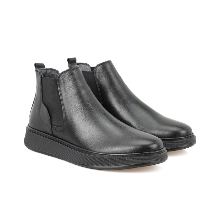 Liene Siyah Erkek Lastikli Deri Bot