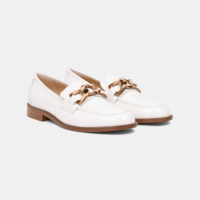 Luca Grossi Kadın Beyaz Leopar Tokalı Rugan Deri Loafer