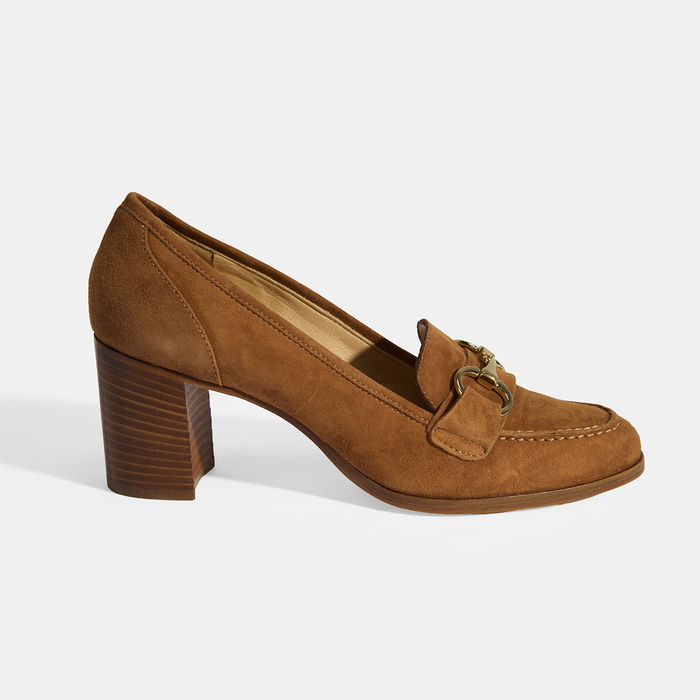 Luca Grossi Kadın Taba Metal Aksesuarlı Süet Topuklu Loafer