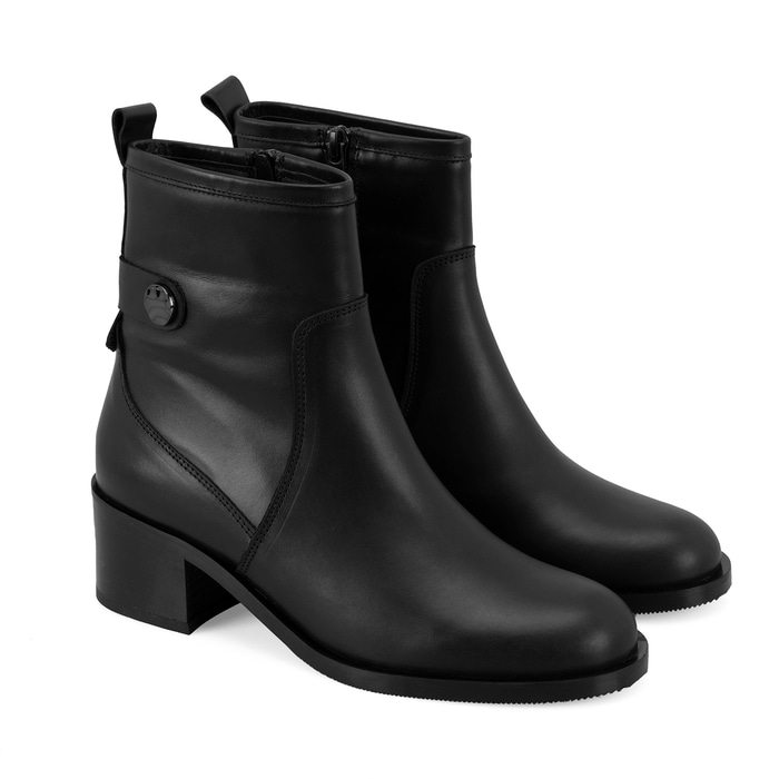 Mayla Siyah Kadın Fermuarlı Topuklu Deri Bot