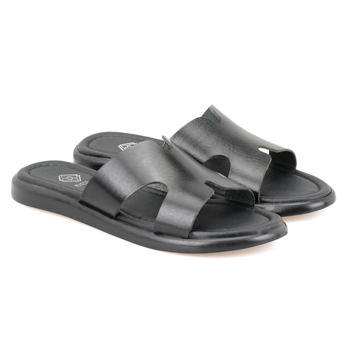 Nell Siyah Kadın Deri Terlik