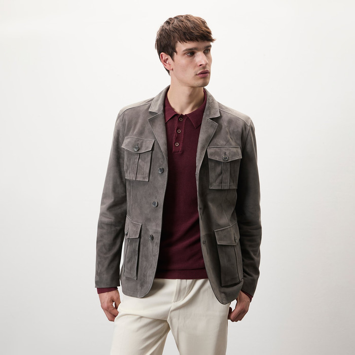 Nicolie Gri Erkek Süet Safari Ceket