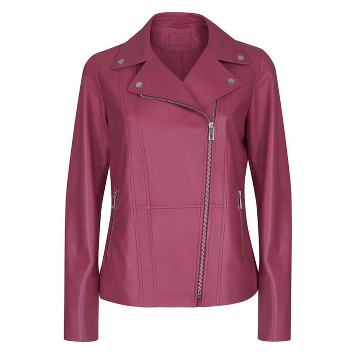 Rania Fuşya Kadın Vintage Deri Biker Ceket