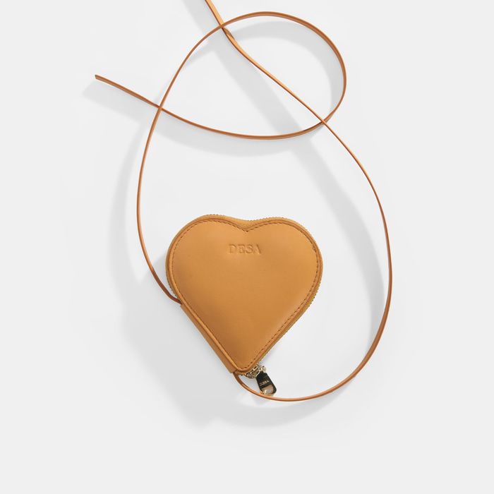 Turuncu Kalp Figürlü Mini Askılı Deri Cüzdan