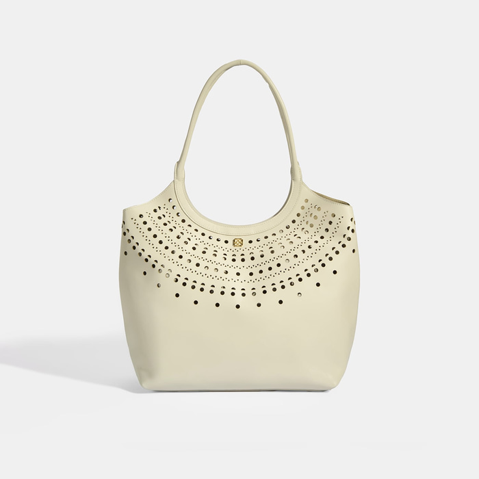 xxxKadın Beyaz Perforeli Deri Omuz Çantası