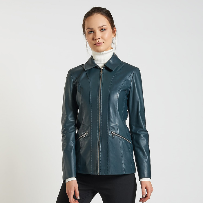 Yeşil Jaxie Kadın Deri Ceket