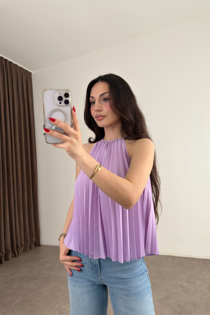  Mng Orijinal Pilili Halter Yaka Lila Bluz