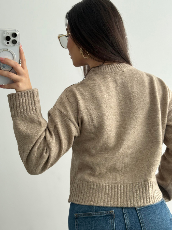 Asos Orj. Bej Yünlü Gold Düğmeli Hırka 