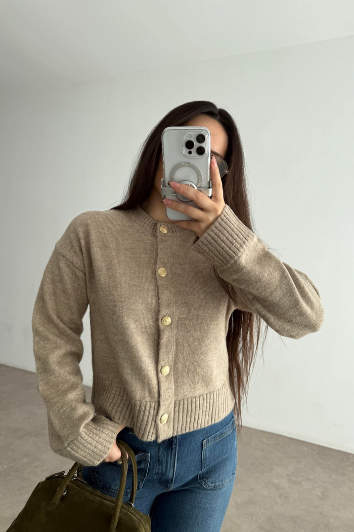 Asos Orj. Bej Yünlü Gold Düğmeli Hırka 