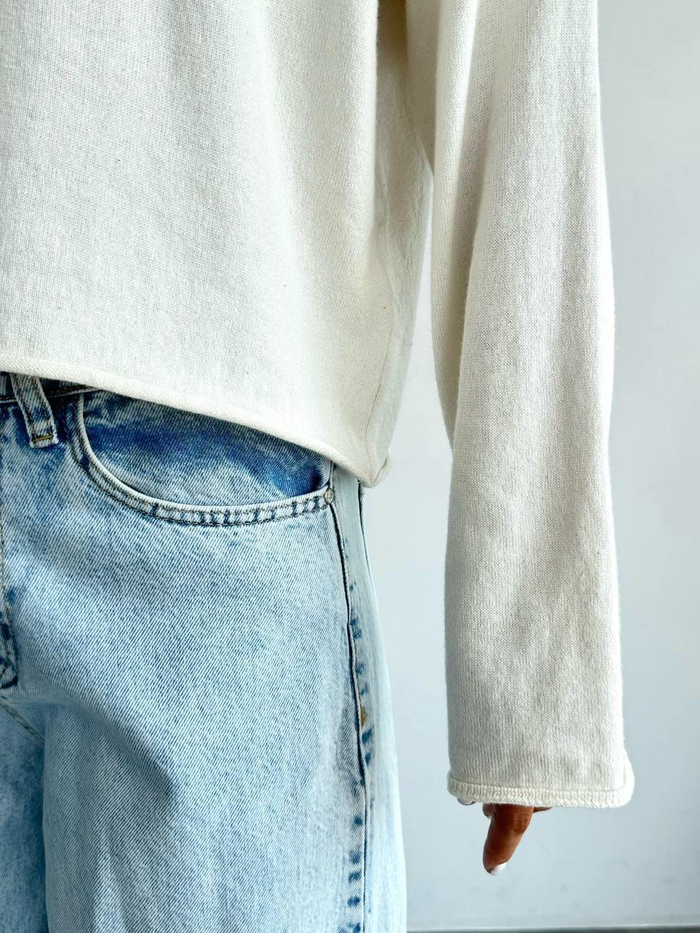 Basic Ekru Düz Yaka Triko