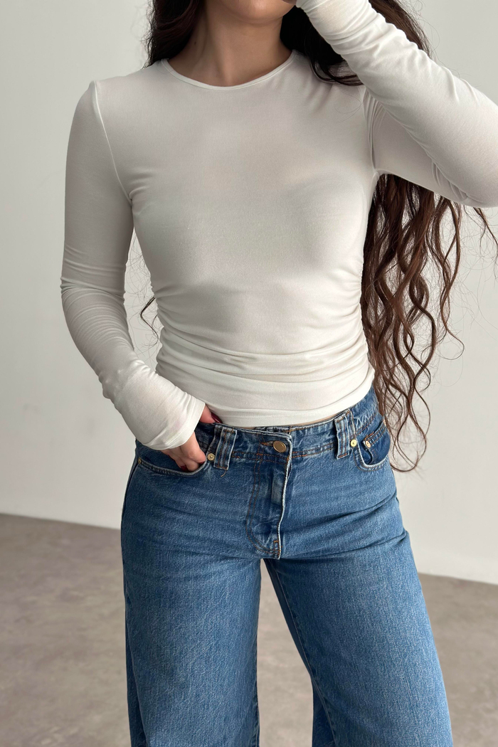 Drapeli Kaşmir Pamuk Düz Basic Beyaz