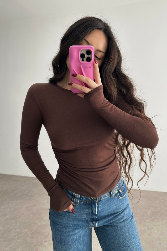 Drapeli Kaşmir Pamuk Düz Basic Kahve