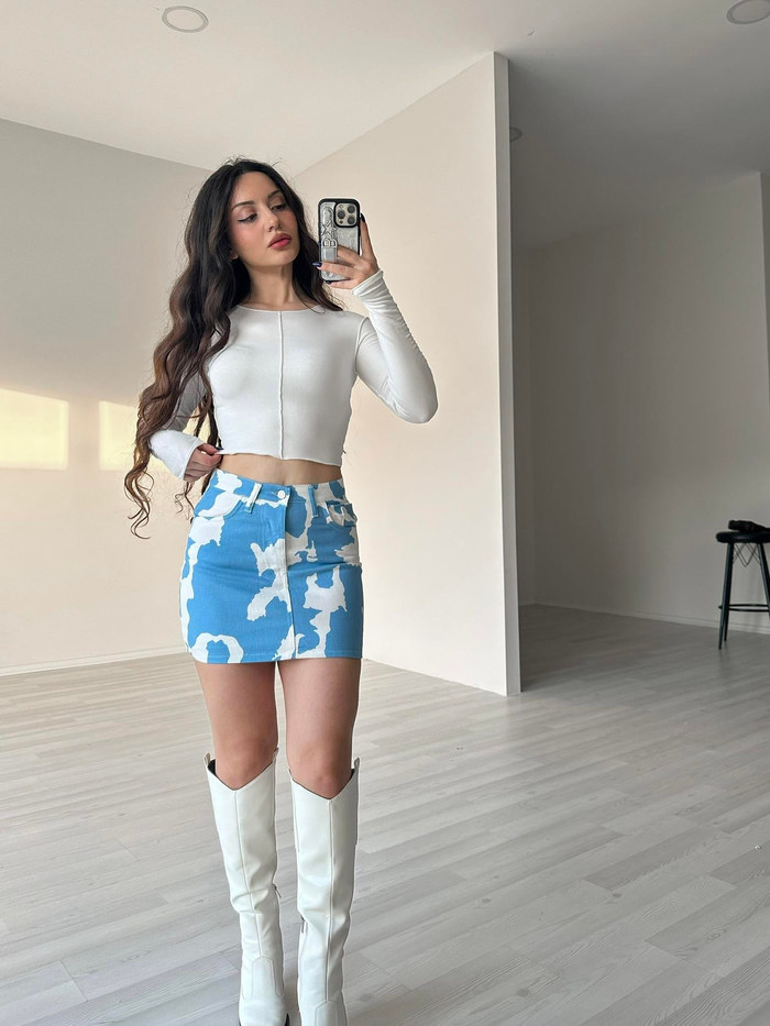 F/Brshka Orj. Mavi Cow Mini Etek