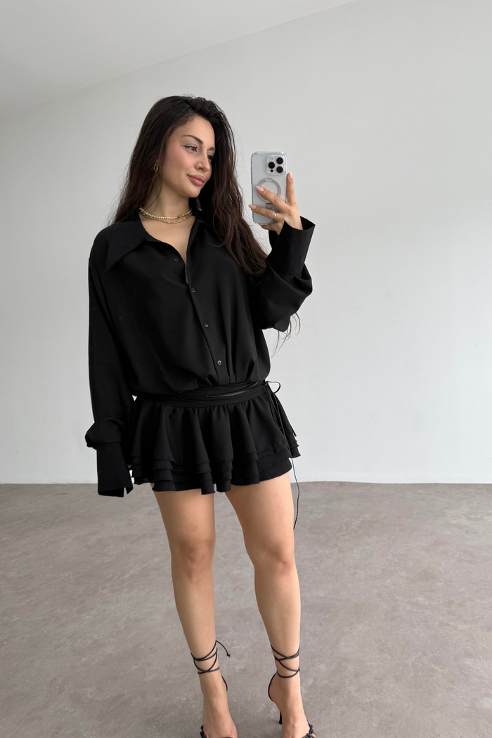 Gömlek Model Katlı Etekli Elbise