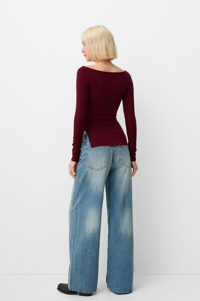 Kaşmir Pamuk Yırtmaçlı Drapeli Basic Bordo