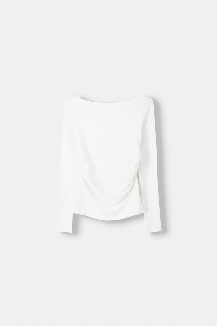 Kaşmir Pamuk Yırtmaçlı Drapeli Basic Beyaz