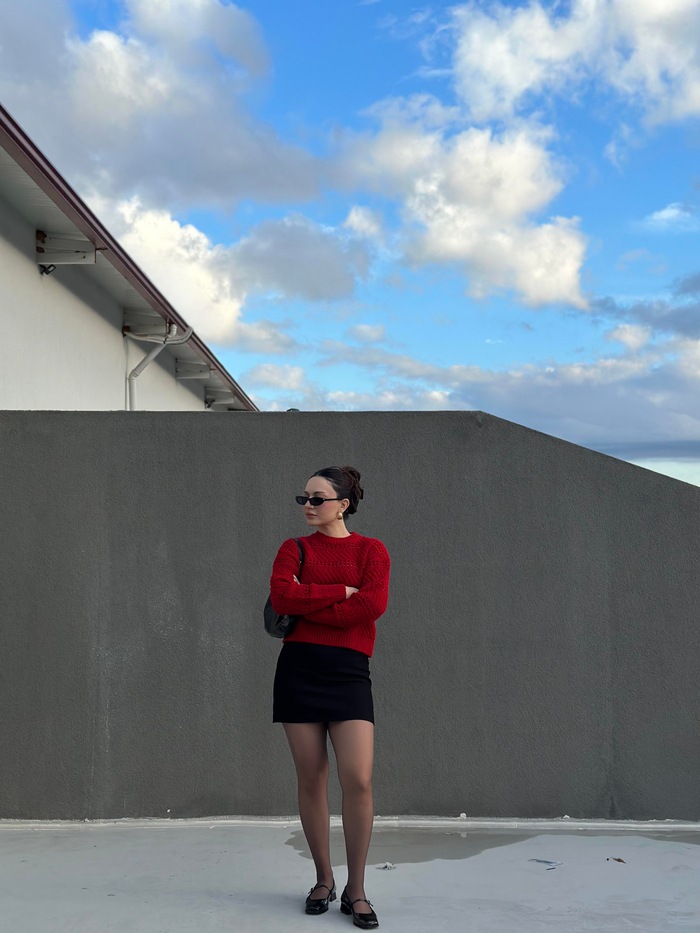 Mng Orj. Desenli Örgü Kırmızı Kazak