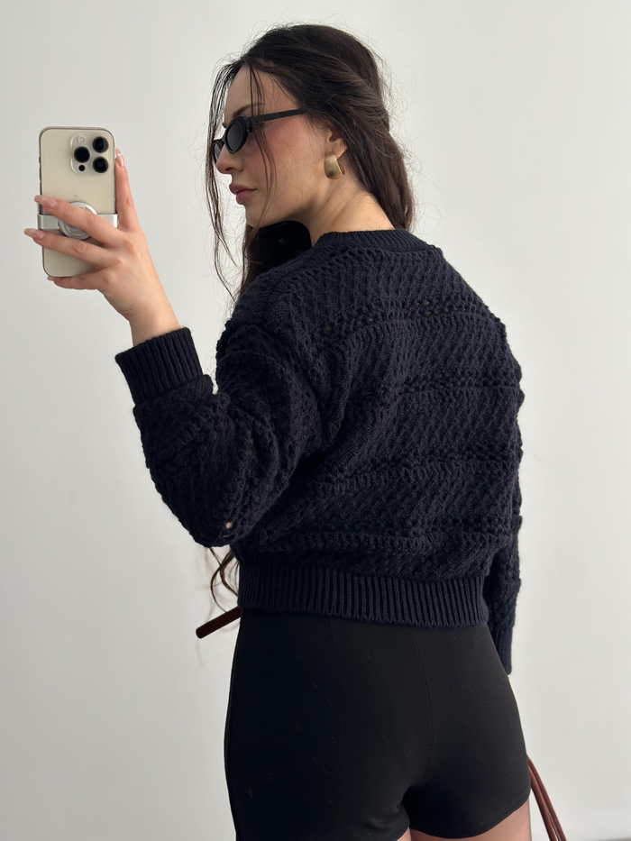 Mng Orj. Desenli Örgü Lacivert Kazak