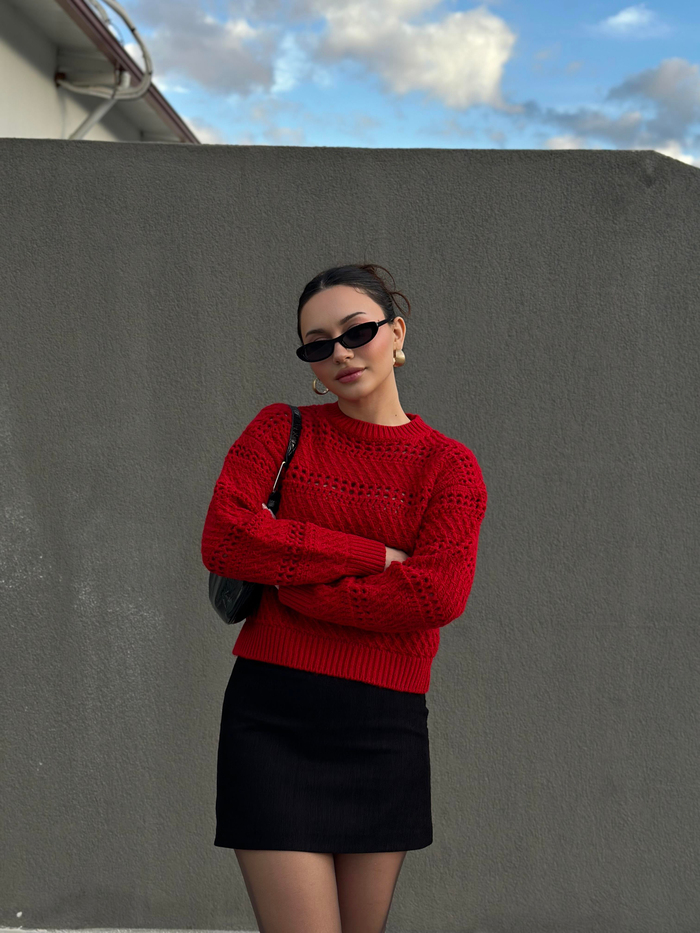 Mng Orj. Desenli Örgü Kırmızı Kazak