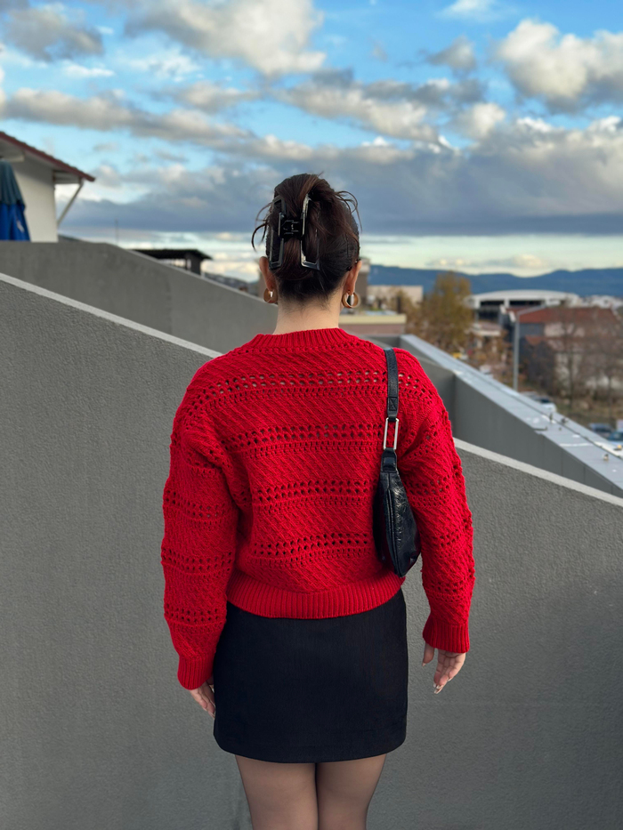 Mng Orj. Desenli Örgü Kırmızı Kazak